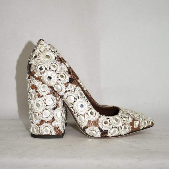 $400 TORY BURCH FRANCESCA SUEDE EMBROIDERED POINTY PUMP COFFEE 5.5 (MG18.5) - Picture 4 of 10